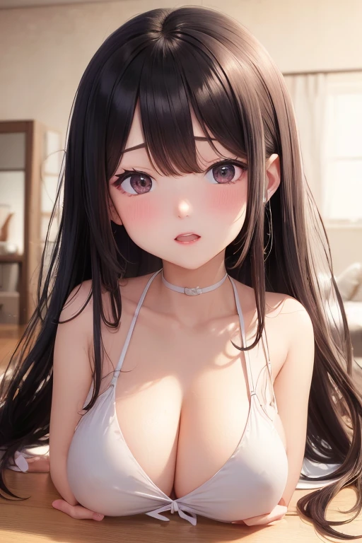 (masutepiece、8K、An ultra-high picture quality、ultra-quality、high detal、realisitic、realphoto、Photorealsitic、超A high resolution)Detailed cute girl、18year old、((The best shot in the sea on the coast)))、Black tank top、half-pants、Facial Focus、red blush、Smooth taste、looking at the viewers、Silky hair、hair wavy、Big boobs that look like they'll burst through the tank top、Perfect and constricted body、dishevled hair、Random posture、、red blush、Ecstatic look、Perfect and cute face、Detailed and perfect eye