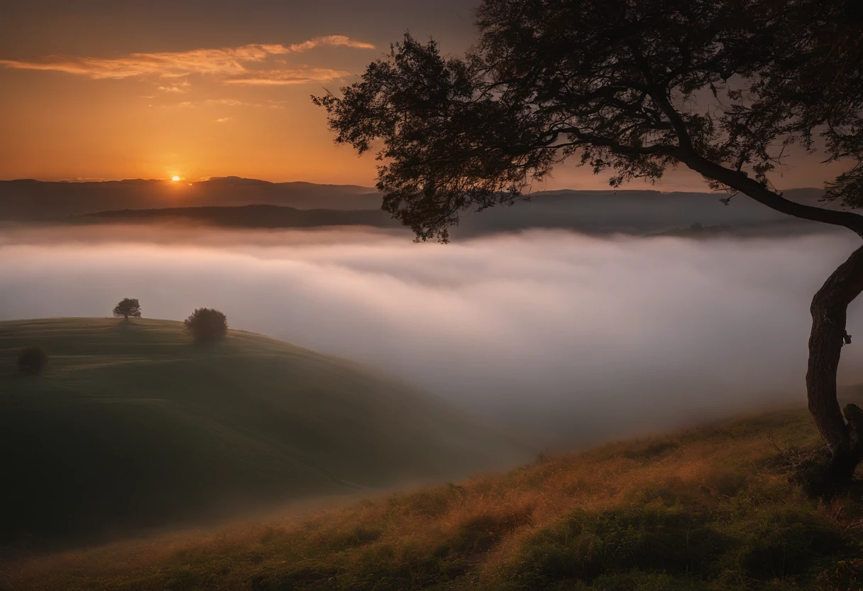 Ride the wind，Cloud fog，in the early morning