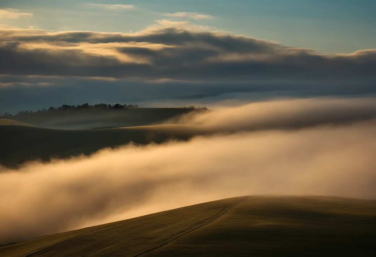 Ride the wind，Cloud fog，in the early morning