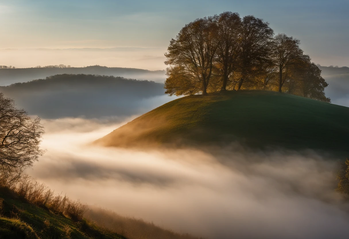 Ride the wind，Cloud fog，in the early morning