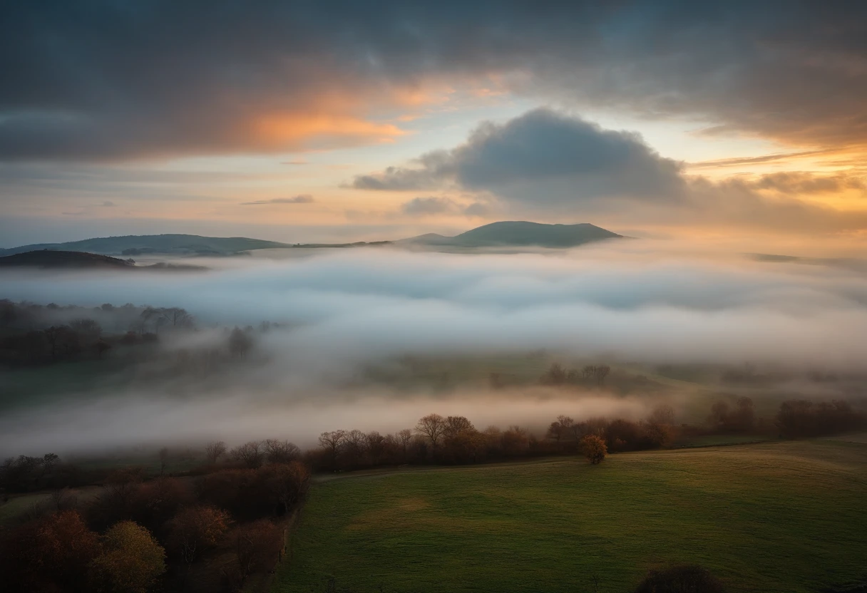 Ride the wind，Cloud fog，in the early morning