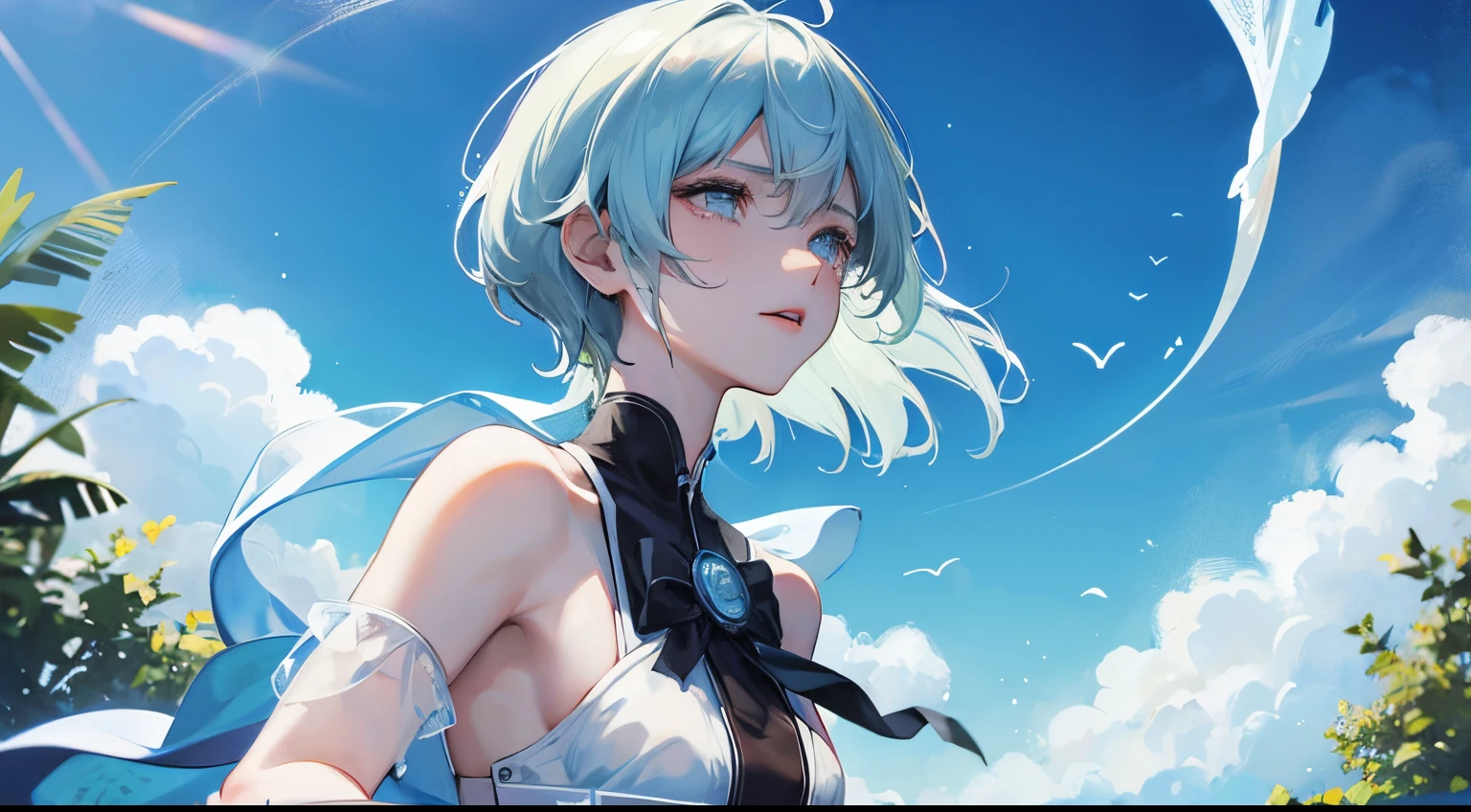 tears,full bodyesbian,Close eyelids,Transparent woman,Ōki,short-cut,refreshing,blue-sky