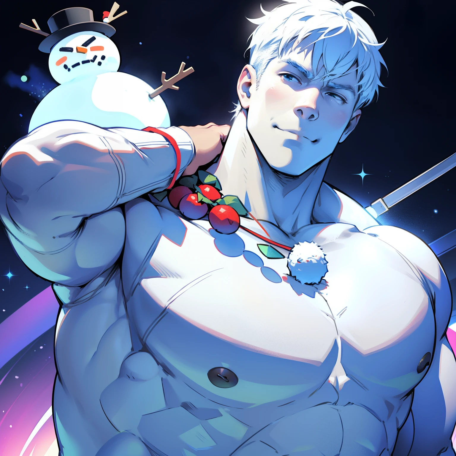 Ice, snowman, snowman dJ, snowman dance party, snowman disco, snowman polka, ice sword,snowman war muscular snowman muscular snowman, ripped clithes abs neach