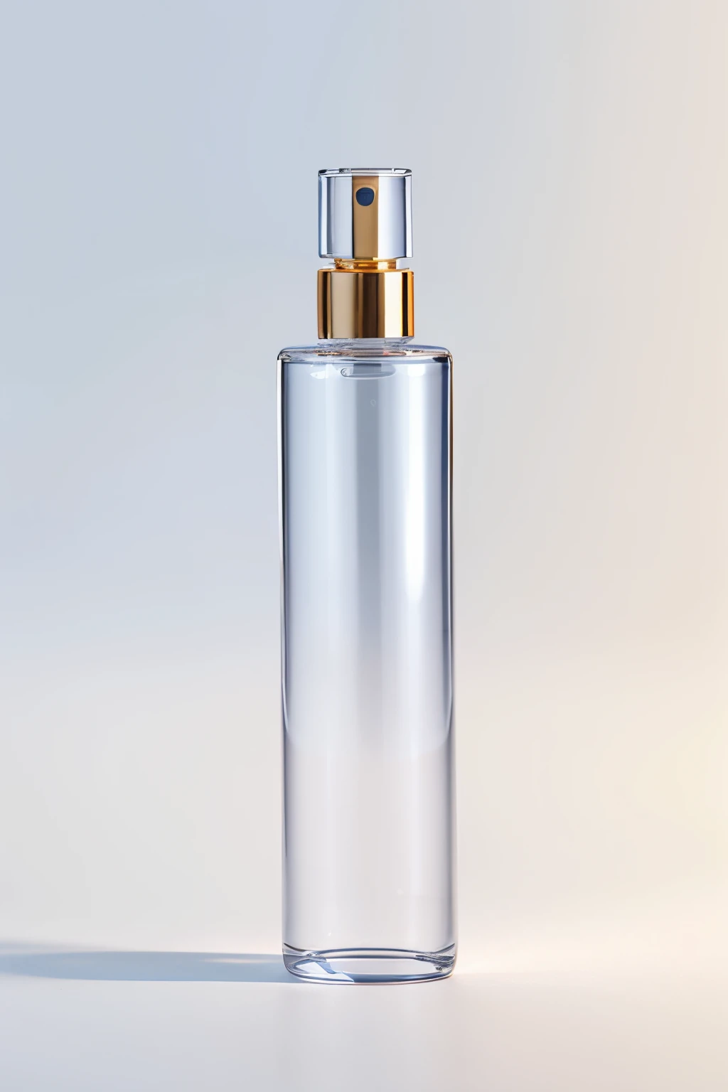 Cosmetic packaging bottles,Cylindrical bottle,Essence water,Volume 120ml,Bottle with laser effect,White background,best qualtiy,8k,Clean colors,Gold lid,Laser gradient bottle,