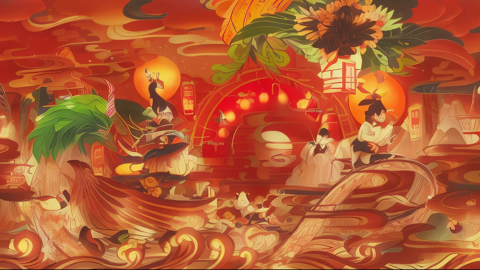 A bunch of cute babies，Chinese outfit，Spring Festival，lanterns，firecrackers，Frolic