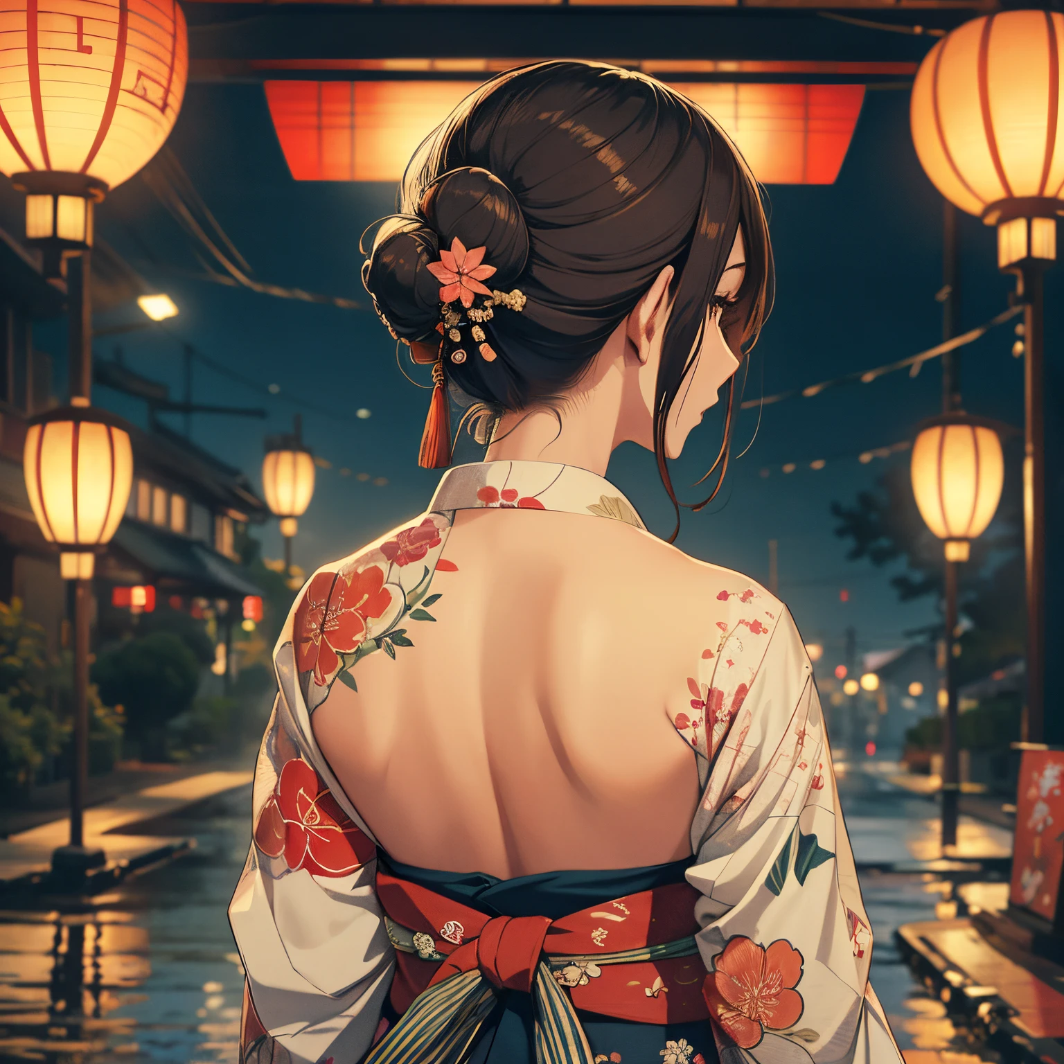Double Exposure, super high quality, (8k, RAW photo, realistic), Ukiyo-e beauty on the back of a Nishikigoi, Double Exposure