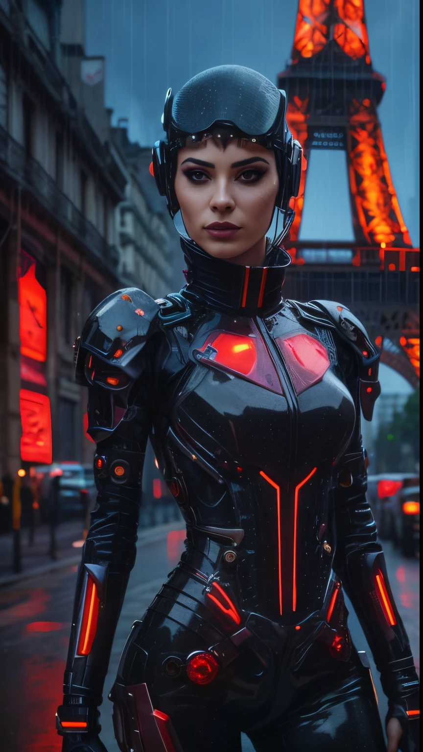 Mujer arafed con traje futurista parada frente a la torre Eiffel, girl in mecha cyber armor, cyberpunk glossy latex suit, Traje cyberpunk, Armadura cyberpunk, Foto de moda cyborg, Traje de llama cyberpunk, cyber suit, Cibertrajes, Cibertraje, Cyberpunk femme fatale, Hermosa chica cyborg, Armadura de perlas cyberpunk, Hermosa modelo de mujer cyberpunk, cyborg cyberpunk. Rosas