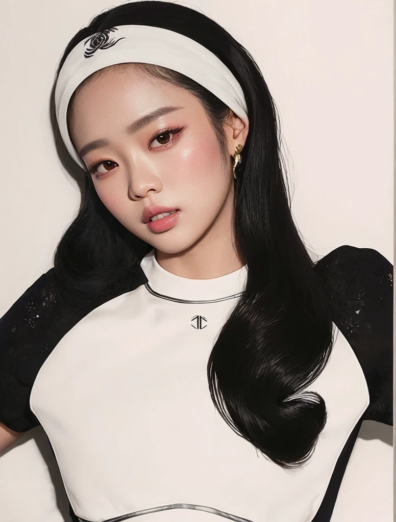 Araffe Asian woman with long black hair wearing a white blouse and black and white headband, Blackpink Jennie, Taejune Kim, Parque Ji-min, Heonhwa Choe, Retrato de Jossi de Blackpink, Jiyun Chae, Retrato Jisoo Blackpink, Lee Ji-eun, Lee Ji - Eun, Jisoo de Blackpink, Jossi de Blackpink