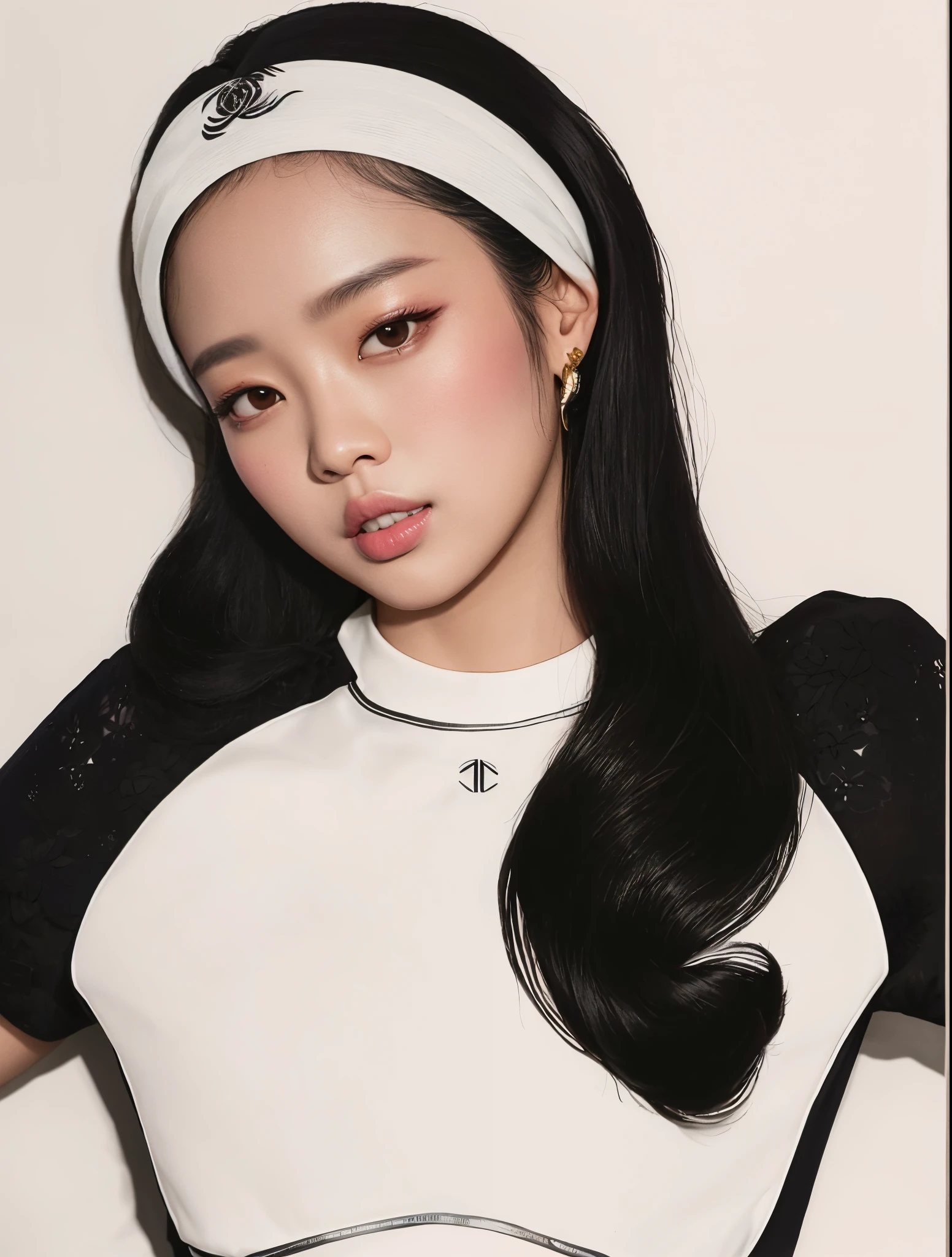 Araffe Asian woman with long black hair wearing a white blouse and black and white headband, Blackpink Jennie, Taejune Kim, Parque Ji-min, Heonhwa Choe, Retrato de Jossi de Blackpink, Jiyun Chae, Retrato Jisoo Blackpink, Lee Ji-eun, Lee Ji - Eun, Jisoo de Blackpink, Jossi de Blackpink