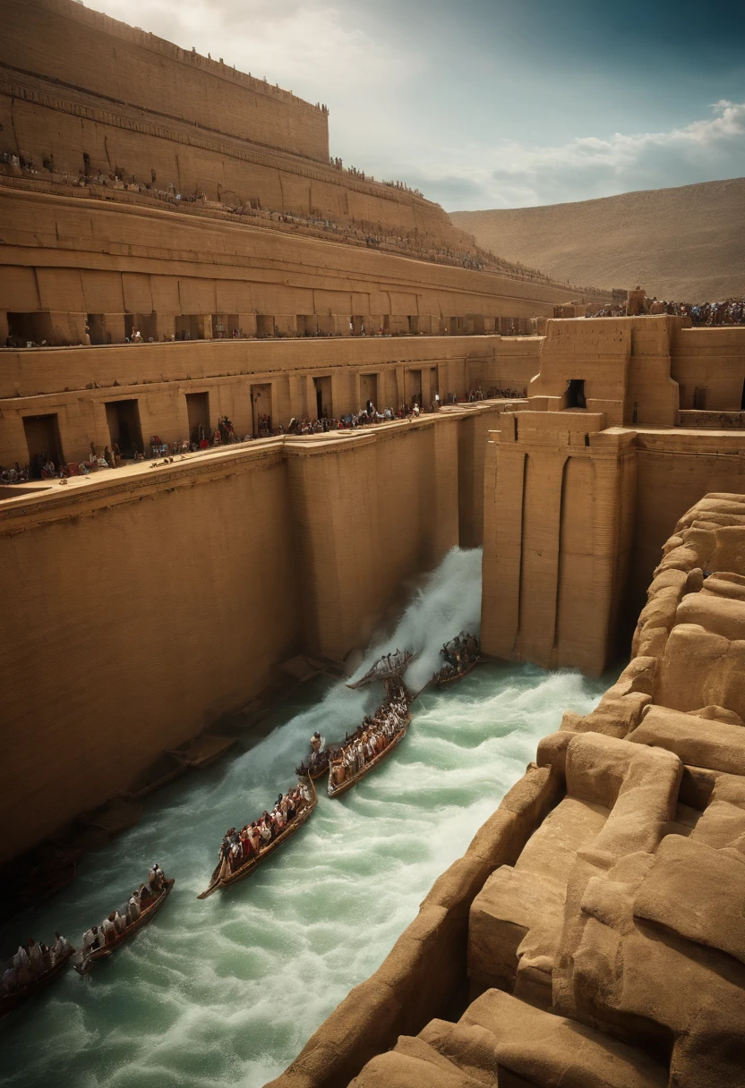 The Exodus of Moses、600,000 people々There are huge walls of water on both sides.、.、A large crowd passes between walls of water