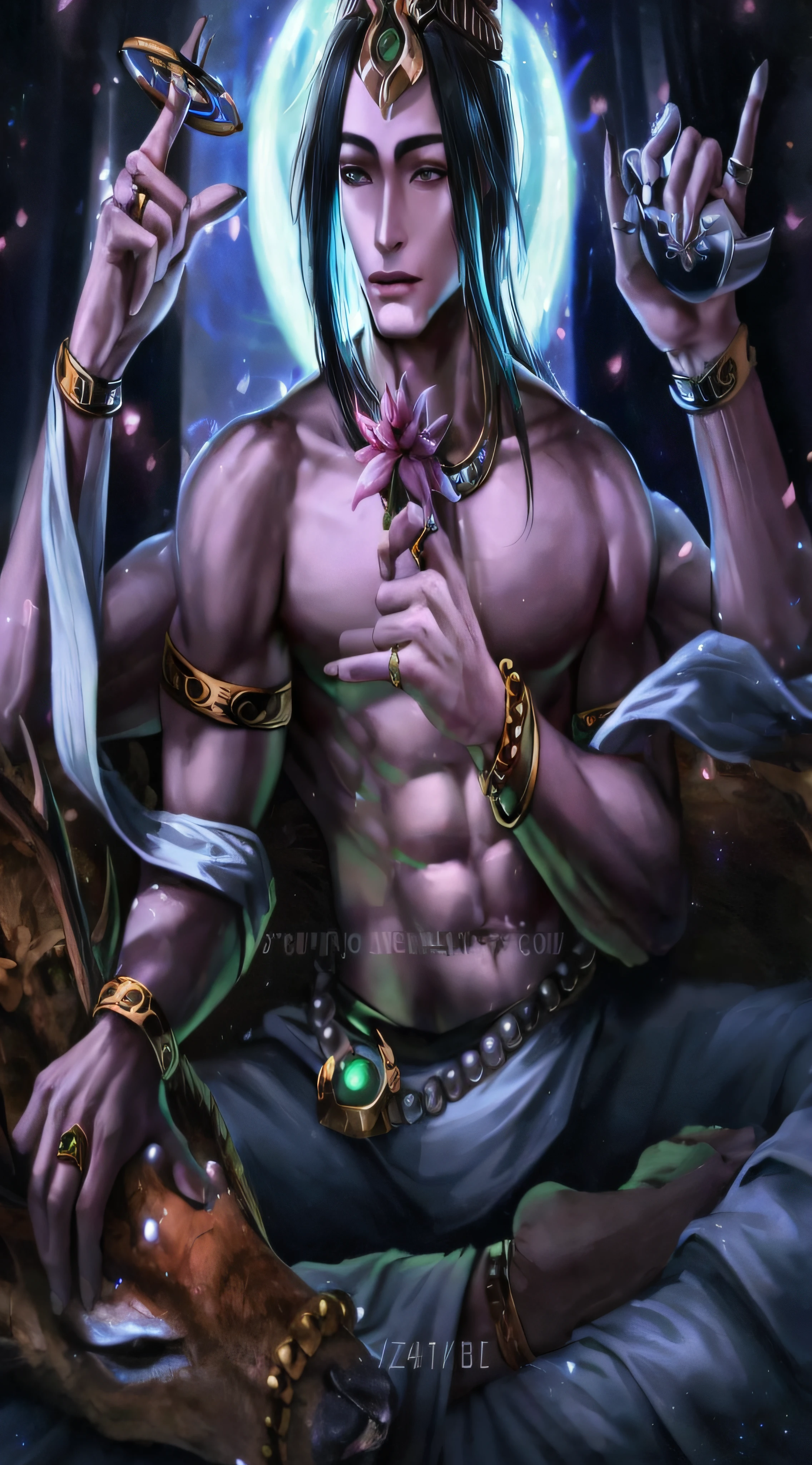 A boy with long black hair, purple eyes, a large coffin tied around his back, and a bandage to restrain his curse. --auto --s2