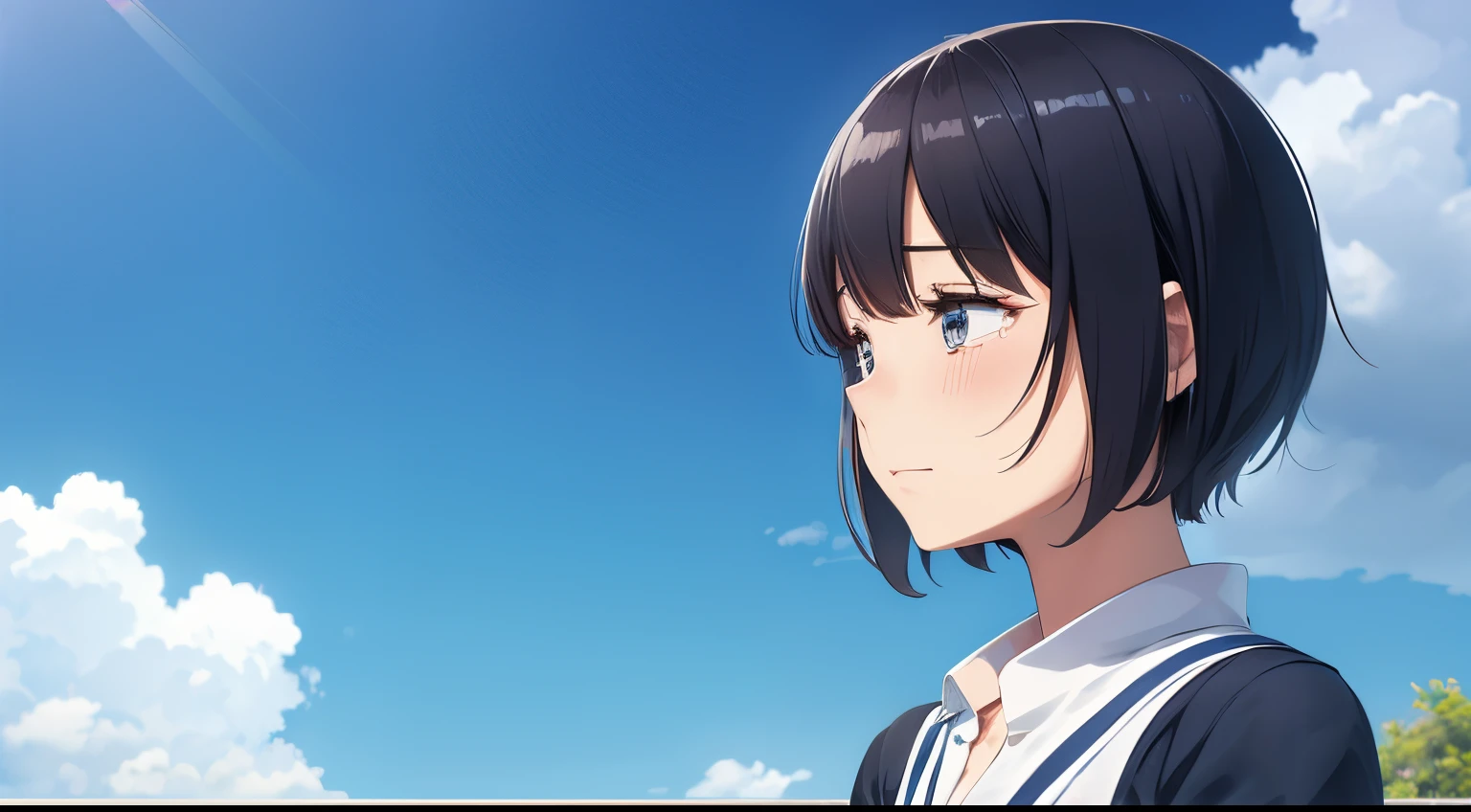 Crying face,Transparent woman,Ōki,short-cut,refreshing,blue-sky