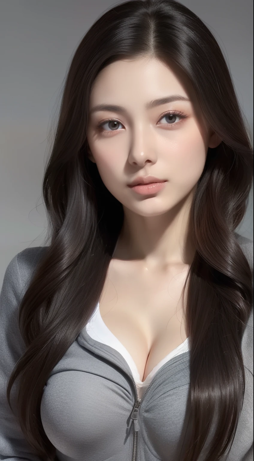 Beautiful woman with perfect body:1.4,Layered Hair Style,Protruding cleavage,dirty clothes:1.5,Highly Detailed Face and Skin Textur,二重まぶた,Whitens the skin,Long gray hair