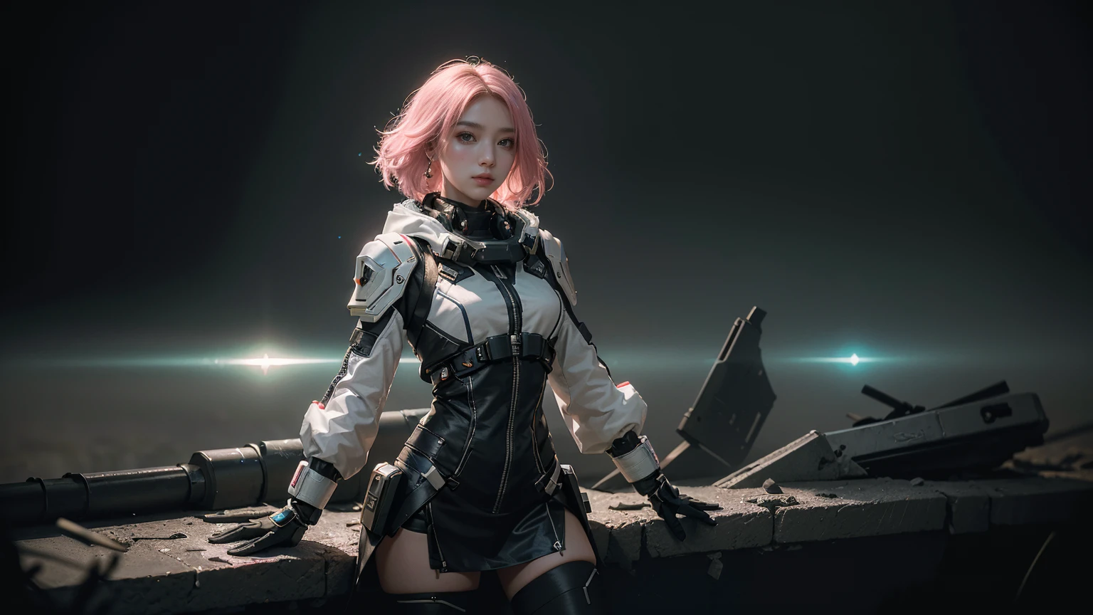 ((Best quality at best)), ((tmasterpiece)), (The content is very detailed: 1.3), 3D, shitu-mecha, In the ruins of forgotten war cities,Beautiful cyberpunk woman with her pink mecha, Ancient technology , HighDynamicRange (HighDynamicRange), Ray traching, NVIDIA RTX, Hyper-Resolution, Unreal 5, sub surface scattering, PBR textures, Post-processing, Anisotropy Filtering, depth of fields, maximum definition and sharpness, Many-Layer Textures, Reflectance and specular maps, Surface Coloring, Accurately simulate the interaction of light with materials, proporções perfeitas, Octagon rendering, Two-tone lighting, Low ISO, White balance, the rule of thirds, largeaperture, 8K original, High efficiency sub-pixel, sub-pixel convolution, Luminous Particle, Light scattering, dingdall effect (Full body lesbian), (exquisite facial features), (It's a perfect face), dynamic angle.