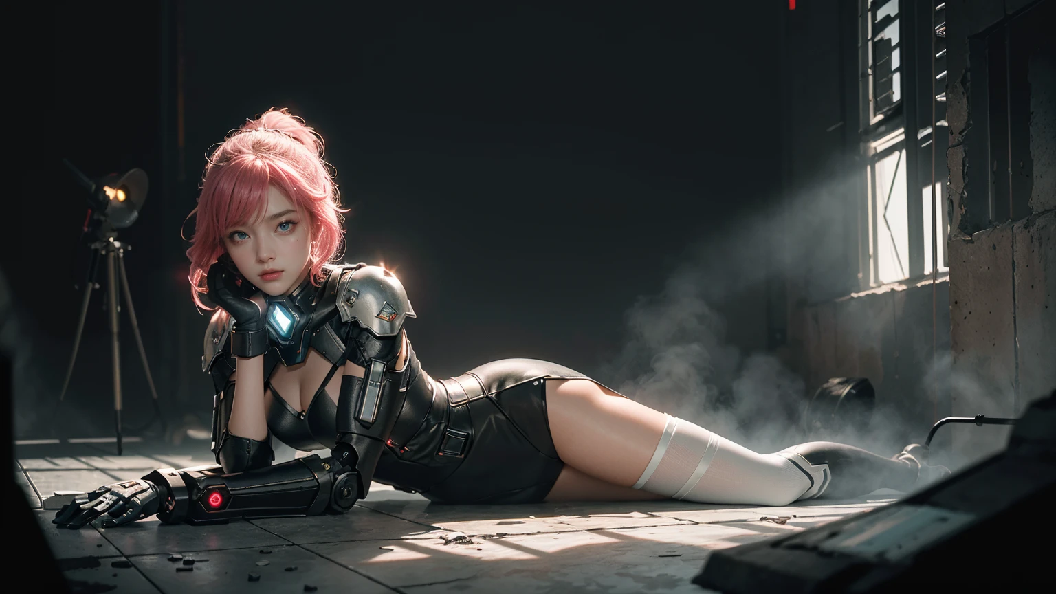masutepiece, Best Quality, Photorealistic, Ultra-detailed, finely detail, High resolution, 8K Wallpaper, 1 beautiful woman, Perfect dynamic composition, Beautiful detailed eyes, detailed hairs, Detailed realistic skin texture, cyberpunk, light, pink neon, blue neon, hologram, futuristic, sexy, hot, porn, blade runner, sexy pose, innocent face, show upper body and legs
