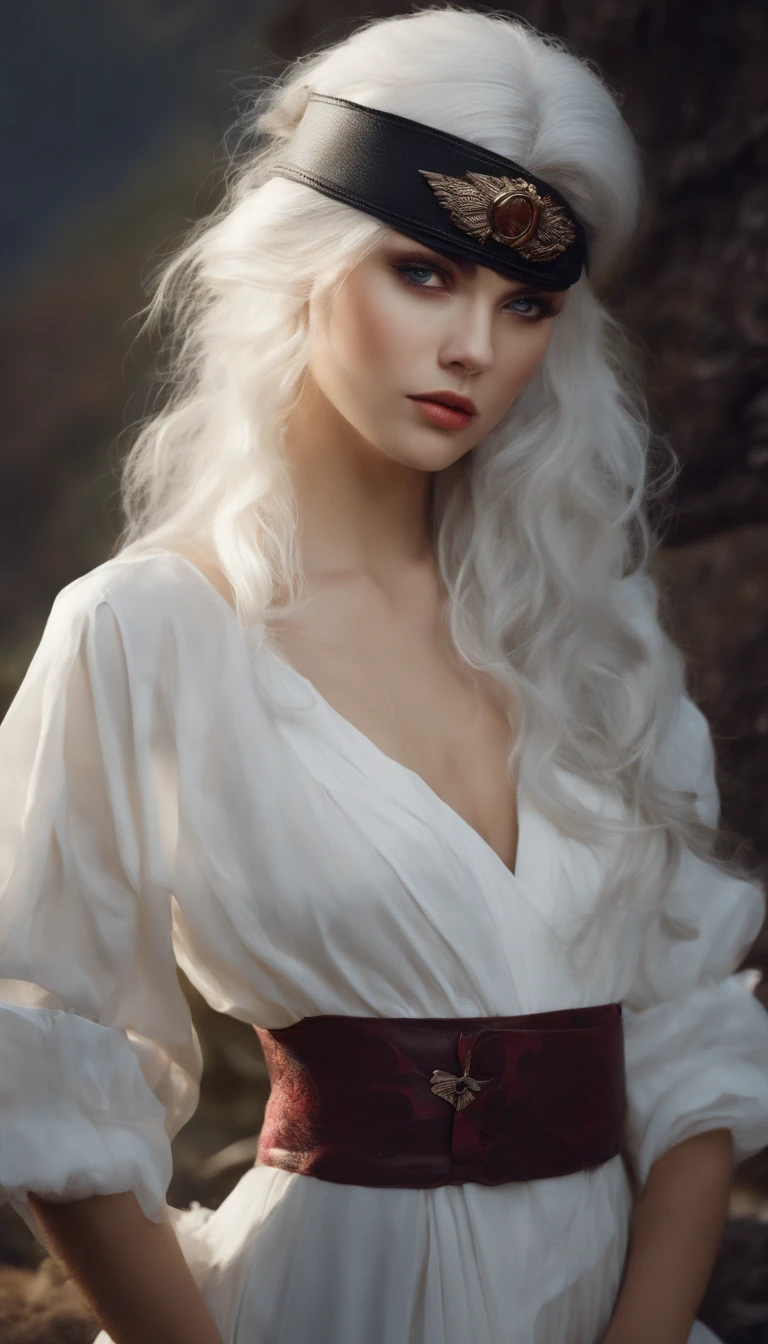 A white-haired girl wearing an eye patch