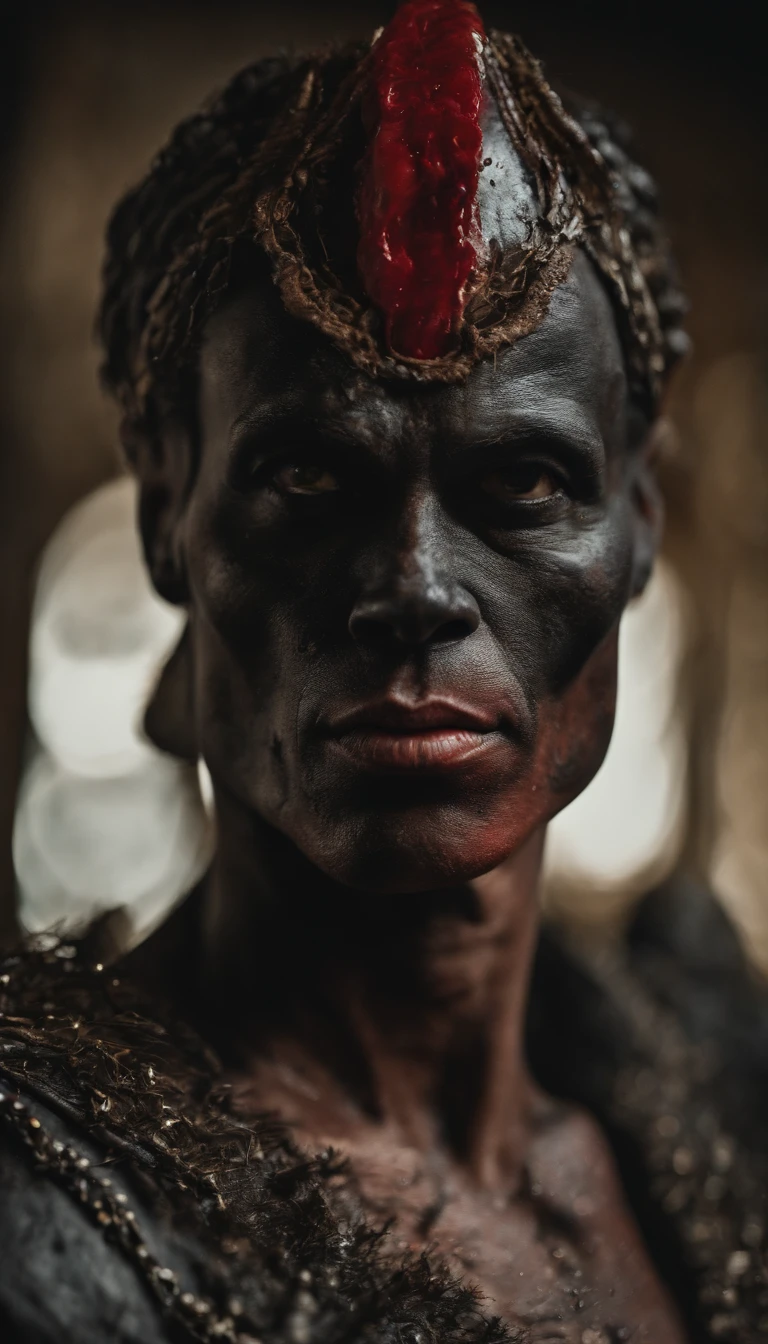 (ultra - detailed, A high resolution, Best quality at best, actual:1.37), Blood-red skull, Bone structure, full-body portraits, The presence of demons, fleshy texture, Surreal art, vivd colour, dramatic lights