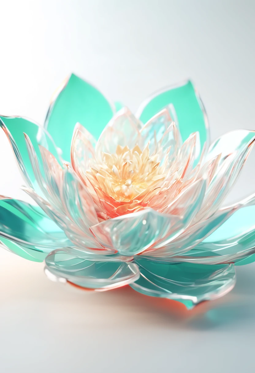 1 lotus, abstract glass composition on light background with caustics beautiful 3d render redshift, 8k