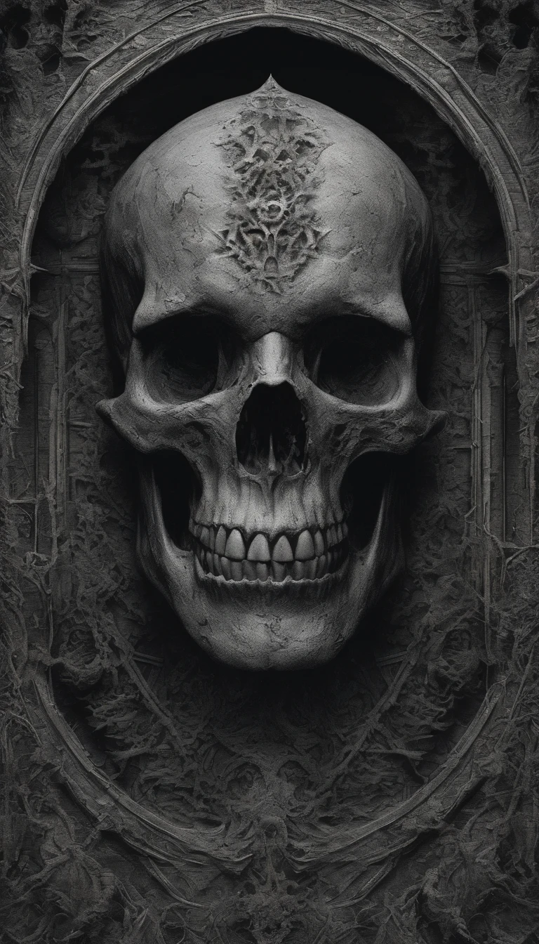 (ultra - detailed, A high resolution, Best quality at best, actual:1.37), Blood-red skull, Bone structure, full-body portraits, The presence of demons, fleshy texture, Surreal art, vivd colour, dramatic lights