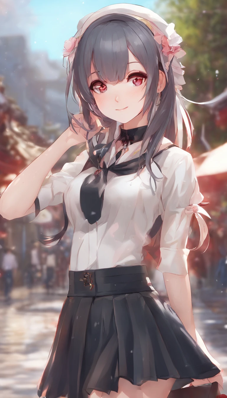 animemanga girl,Long black hair,whiteskirt,red rose, Tattooed with, Delicate and beautiful eyes, guweiz, guweiz on pixiv artstation, detailed digital anime art, Beautiful anime girls, guweiz on artstation pixiv, Anime style 4k, Guys, a beautiful anime portrait, detailed portrait of an anime girl, detailed anime art, beautiful anime woman