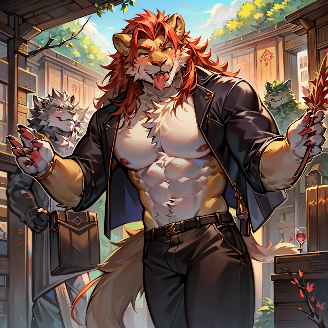 Lion orcs、male people、Muscle tissue、flirt、Stick out her tongue、Possessiveness、Only men