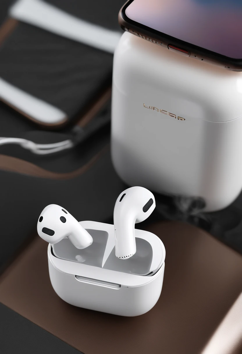 "airpods, wireless earbuds, sleek design, minimalist, high-quality, crystal clear sound, premium materials, ergonomic fit, compact carrying case, cutting-edge technology, seamless connectivity, noise cancellation, immersive audio experience, dynamic range, stylish and functional, trendy accessory, wireless freedom, effortless pairing, lightweight and portable, long battery life, versatile usage, music and calls, robust and reliable, iconic logo, futuristic, modern tech-inspired, high fidelity audio, exceptional performance, comfortable wear, state-of-the-art features, ambient sound mode, Siri integration, intuitive controls, effortless music control, user-friendly interface, innovative design, advanced audio engineering, outstanding sound isolation, premium sound quality, fashionable statement, trendy lifestyle, convenient and practical."