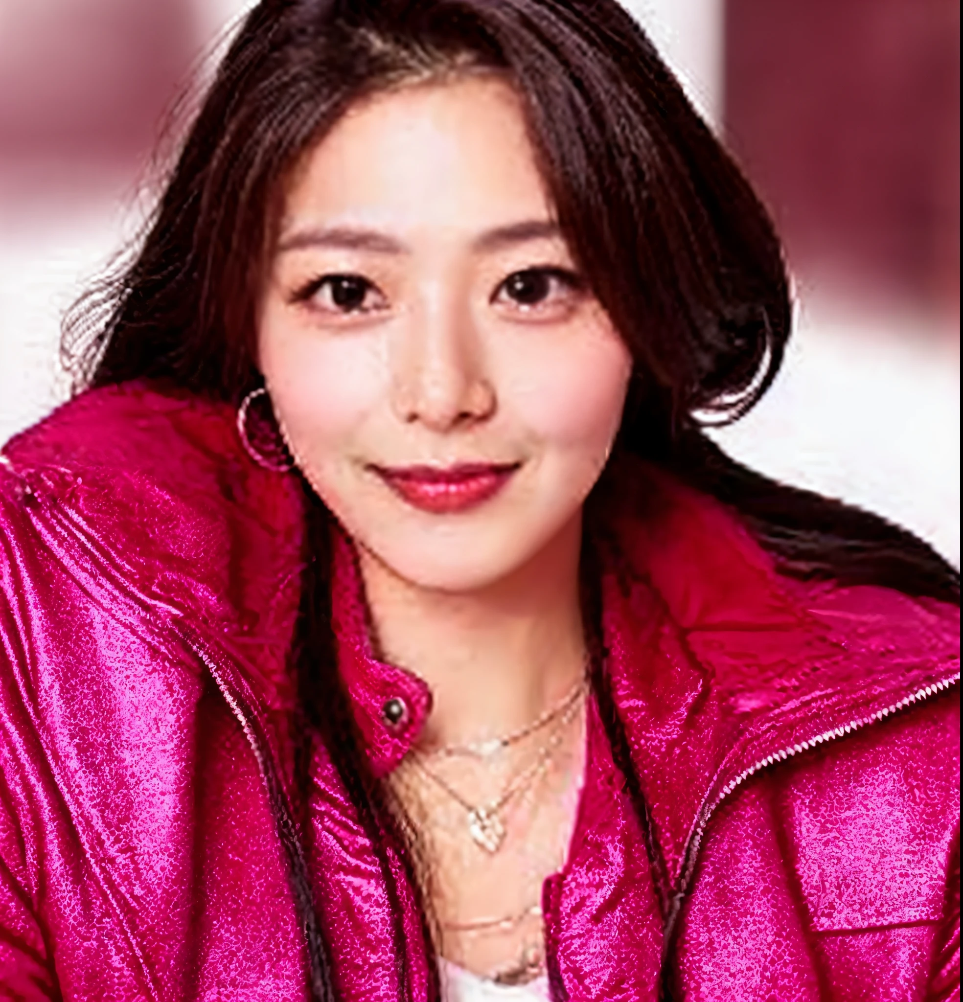 pink jacket woman,