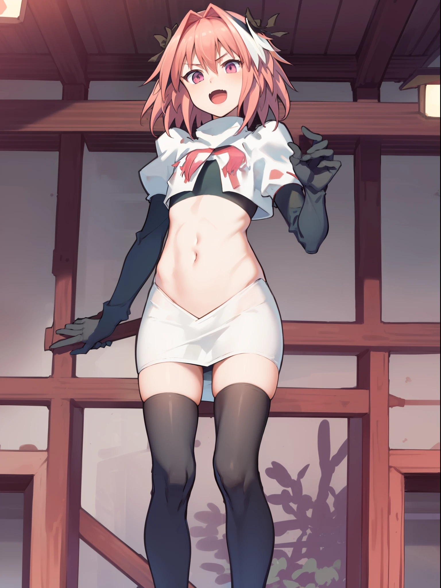 (( close、16k、highest quality、Attention to detail、Rich skin detail, Chubby、nsfw))、(Wide ass),((((Small breastuscle Pose、Both armpits))))、((White SF Suit)),White knee socks、Pink Cyber Armor、Red Scarf、Pink boots、Black Belt、(smile)、((Orange eyes、Wavy Hair、Short Hair、Ahoge))、((Pink Hair))、(Beautiful Eyes)、((Sweat、Wet))、 ((blush))、(Thick thighs)、(((((Embarrassing)))))、((In town))