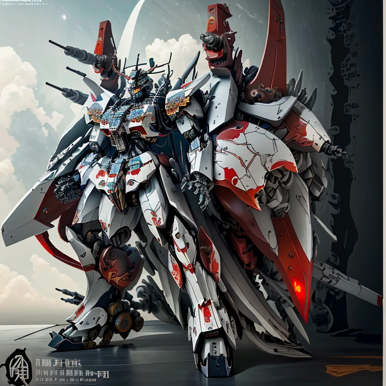 A high resolution,HighestQuali,illustratio,ultra - detailed,Some characteristics of aircraft carrier mechas,frigate,Aircraft carrier characteristics,8K,k hd,Basic characteristics of the ship,Machine armour wind,succinct,Handsome,Be on one's high horse,Chinese style,Chinese dragon style,The turret is mounted on the mecha,The back side of an airplane wing acts as an airfoil,Robots are mainly red,Partly yellow