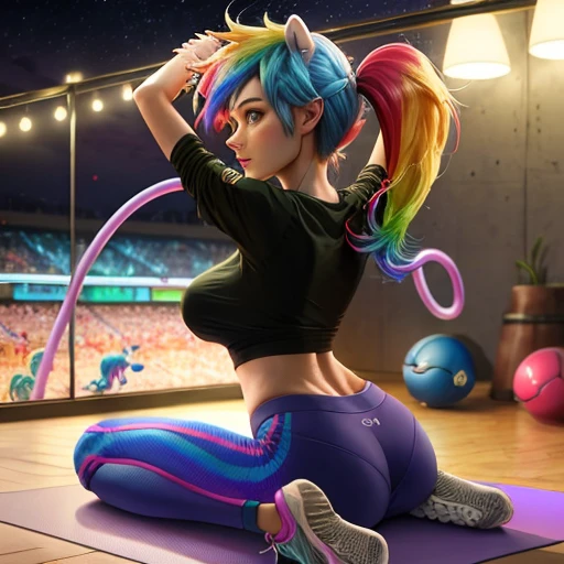 Rainbow Dash, Yoga Hose, hintern, Sport Schuhe, hight resolution, Nacht, von vorne ,nass, umkleide, Bauch frei