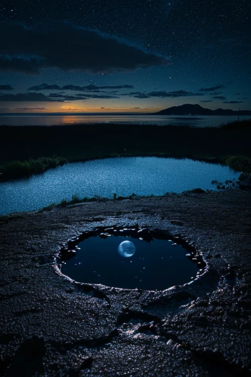 4K,{Dynamic},Ultra-fine,(nigh sky:1.5),(masutepiece),(Best Quality, High quality:1.4),,Hyper realistic,Dynamic,Perfect Anatomy,{Suppose you are in a warm room. }From the window, you can see the night sky and a landscape with water. The temperature inside the room is warm and comfortable. You stand by the window and look at the night sky. The stars are shining and the moon is floating. The moonlight reflects on the water surface, creating a beautiful sight. You feel your heart calming down as you look at this tranquil landscape.