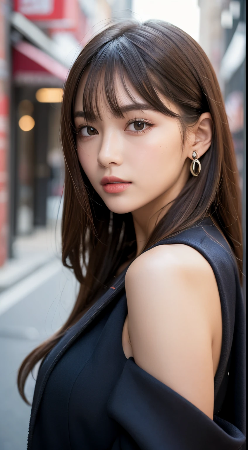 (top-quality、超A high resolution、in 8K、masterpiece、realisitic、Photorealsitic)、Pretty Japan woman、1 persons、Break HA、Blonde hair、Long straight hair、(Colossal tits:1.2)、The upper part of the body、From Side、detailed hairs、hyperdetailed face、Detailed skin、Detailed lips、Break HA、broad shoulders、leather jackets、piercings、BREAK、(Back alley:1.2)、Daytime、Natural lighting