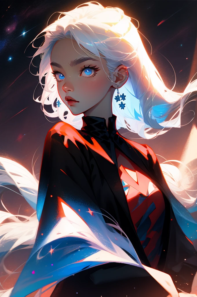 Gotou Saturo, black jacket, evening, space background, jujutsu kaisen, dreamy, The sky has clear blue eyes, White Hair,teacher
