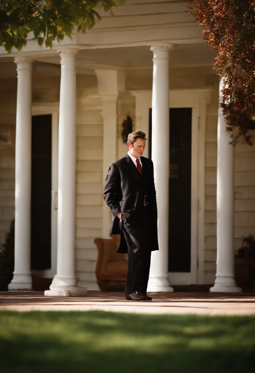 A hidden camera capturing a private conversation,original,Elijah King, a fictional character reminiscent of Warren Jeffs, stands as a commanding figure in his community, often seen in traditional, modest attire that signals his self-proclaimed spiritual leadership. His stern, unsmiling face and piercing gaze convey a sense of authority and an unyielding belief in his own doctrines.