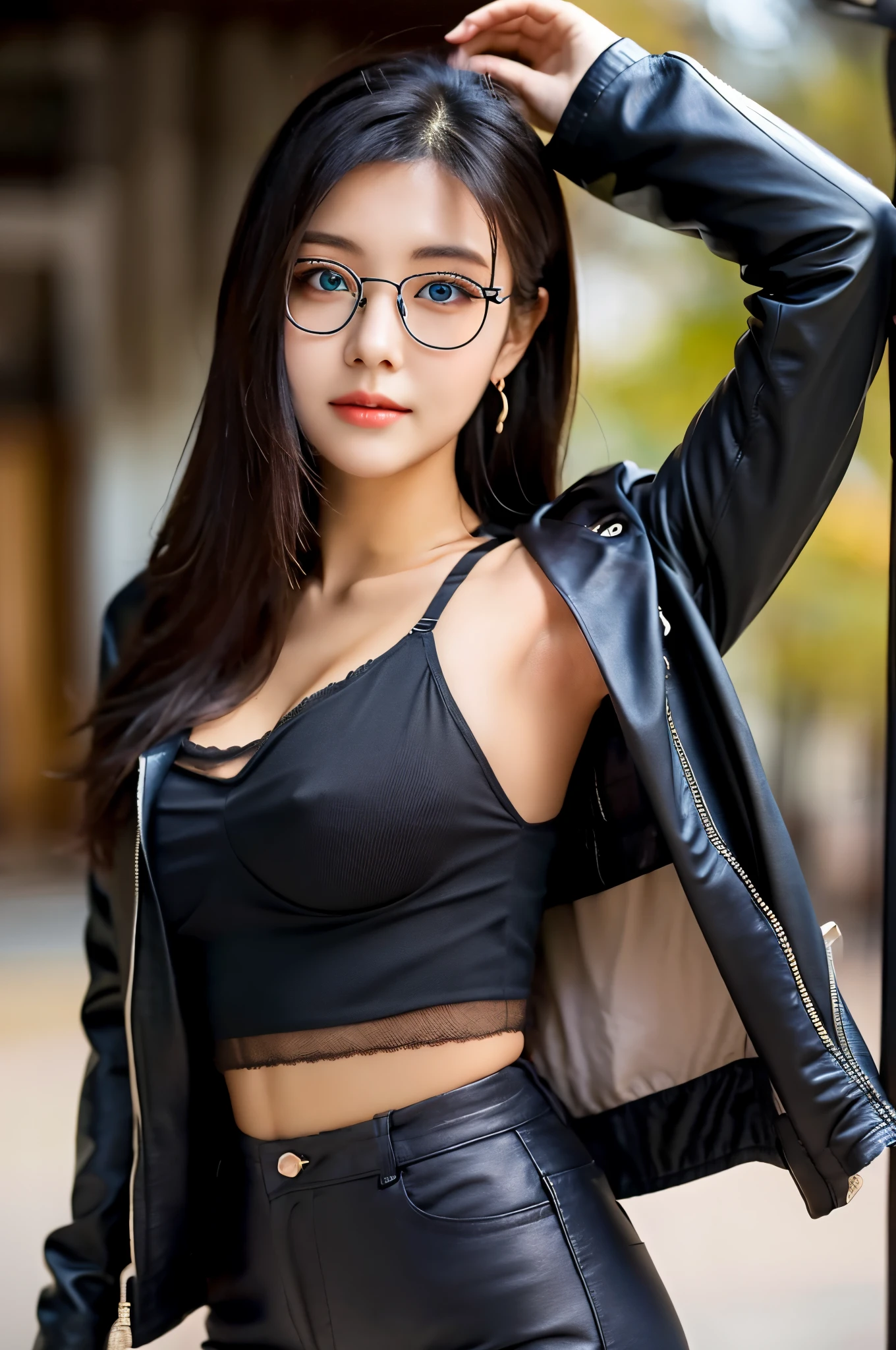 ultra-realistic, highly-detailed eyes and lips, a beautiful face of an 18 year old who has Russian father and Japanese mother, adorable, cute blue eyes, seductively open lips, wearing doctor-style eyeglasses,