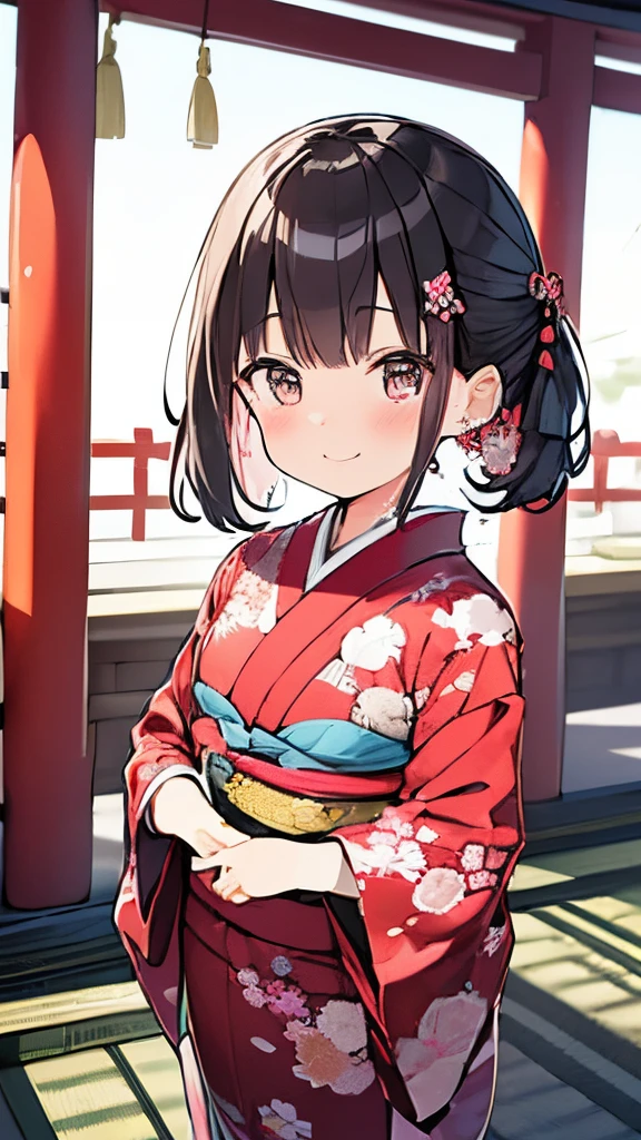(8 year old Japanese girl),,Japanese loincloth,Japanese Festivals&#39;Eyes wearing silver-white mirrored lens sunglasses、I looked at the world reflected in the lenses of my sunglasses..(Side Pony,Colorful Hair), 