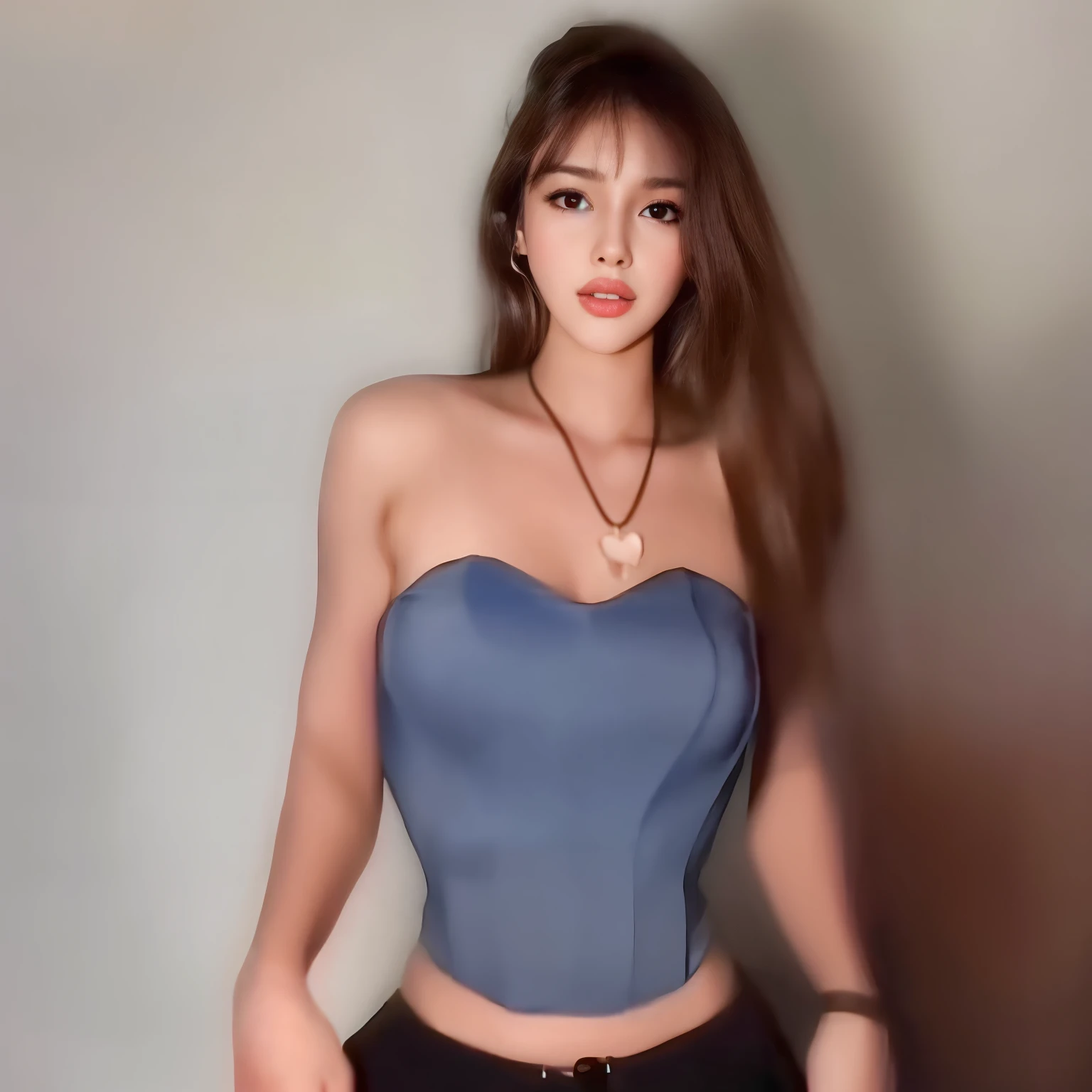 There is a woman wearing a blue jacket and black pants., Gorgeous young Korean woman, inspired by Sim Sa-jeong, Photorealistic perfect body, gorgeous chinese model, very sexy costume, Korean Girl, Fully clothed. painting of sexy, Engaging pose, Sexy hot body, beautiful Korean women, Realistic. cheng yi, Seductive Anime Girl, Sexy body and face