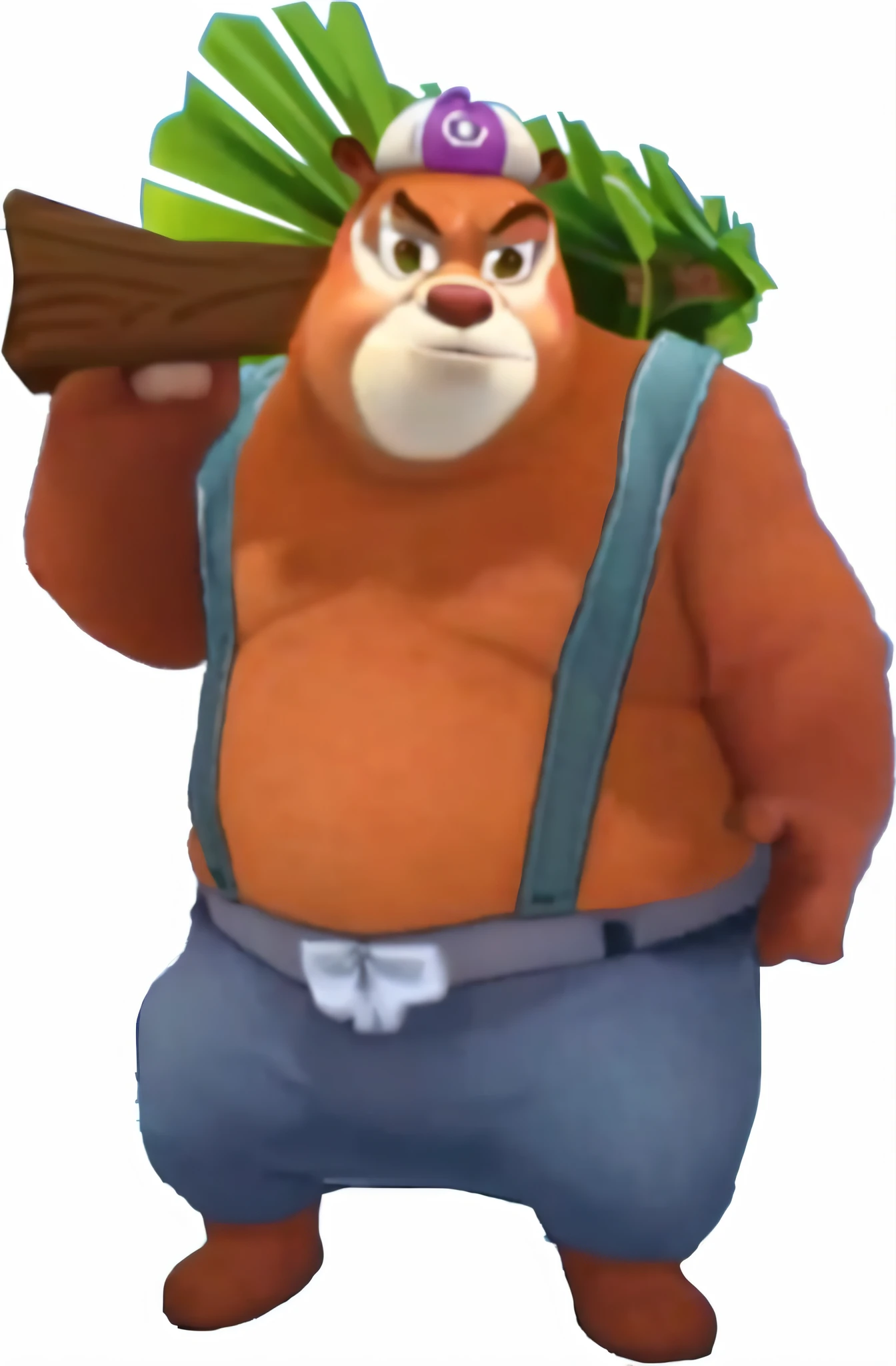 Close up of cartoon character holding wooden stick, Big Chungus Boss, Big Chungus Meme, 《Zootopia》Nick Wilde, Zootopia style, Cape Barra, Chad, Bear, beefy, big chungus, Big chungus as Elden Ring boss, Strong and stocky body, Disney style furry, Nick Wilde