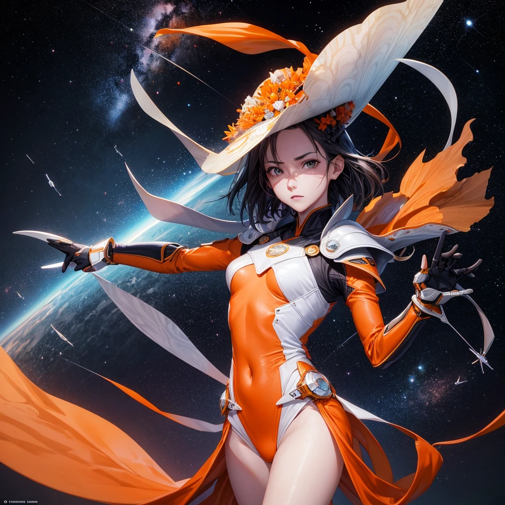 Miranda vol.1, by Luis Duarte, Space Art, Sci-Fic Art, Dark Influence, NijiExpress 3D v2, Kinetic Art, gray and orange, datanoshing, Ink v3, Splash style, white background