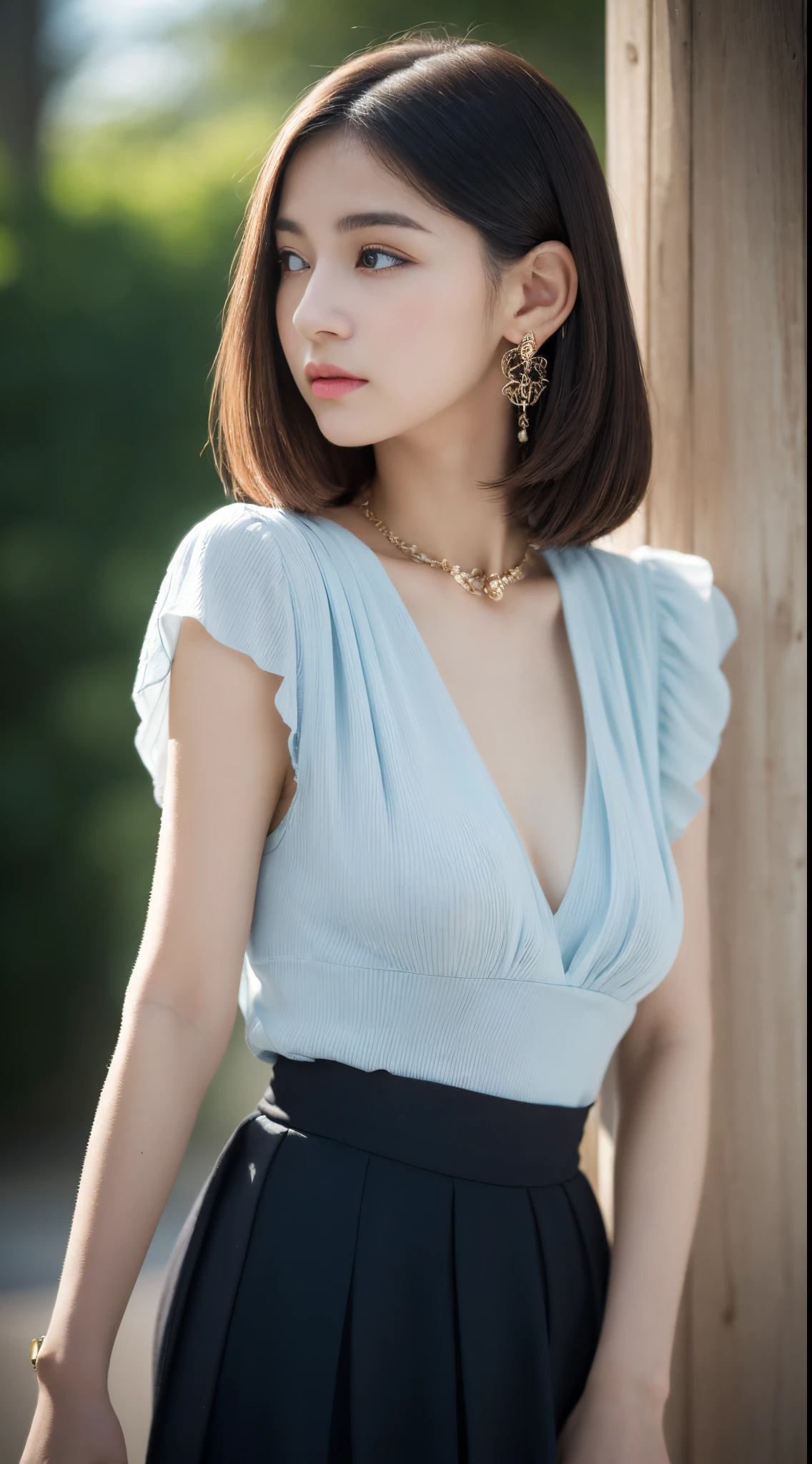 (((32K,very high res, high detailing, highly accurate,Masterpiece Girl 1))),Raw photo & realistic atmosphere,beautiful dark blue eyes,Detailed mouth,Glossy lips,Detailed eyebrows,Soft white skin that shines with every detail,,Eyes drawn in detail、Very beautiful eyes with azure eyes,Detailed lips、Very beautiful face,Very well-formed face、Lifelike face,shiny beautiful lips,Beautiful eyebrows,Infinite reality,Best design,(Insanely cute sober Japan 17-year-old high school girl,Toned body,thighs thighs thighs thighs,Slender legs,small and beautifully shaped breasts,Very cute beautiful girl,small tits:1.5),Best Natural Makeup,Japanese ido,Japanese ido,Young sensual idol,Moist eyes,Dark beautiful eyes,Beautiful butt,beauty legs:1.3),超A high resolution、,Natural and realistic face,Back lighting,Pure eyes are too cute,(((photorealisim,Photograph the whole body))),,Reality Live Action,(Earrings that look fashionable,,a necklace,A bracelet,gyuru,Glossy nail art,Clothes like a girl,,Girlish clothes,,Dress up elegantly and cutely,Tailored jacket,Ruffled Inner Blouse Beautiful Draped Skirt,Beautiful fashionable girl with little exposure,Light Brown Fluffy Perm Medium Hair,独奏,Lori,chew a little,full body Esbian:1.7)