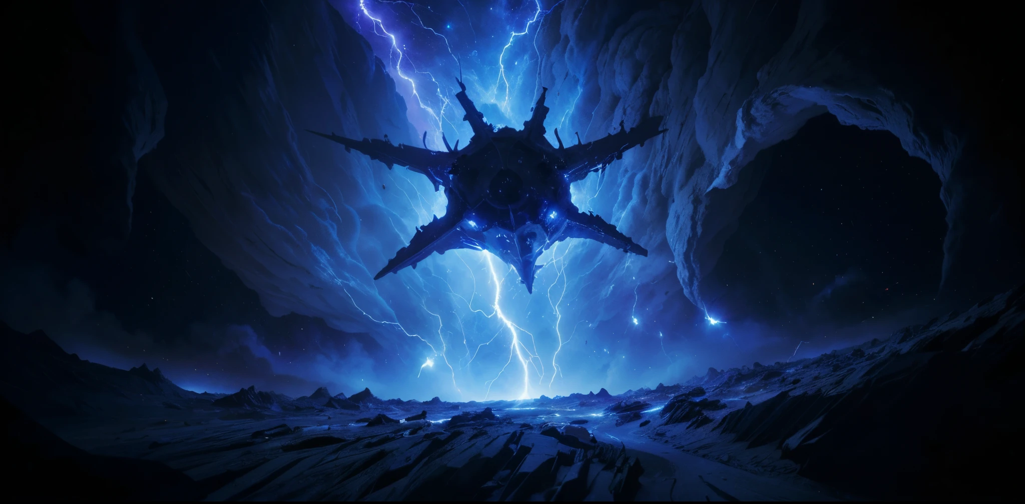 going through the scorching center of a space nebula, static, electricity, fire, explosions, danger, space travel, darkness of space, lightning, stars, Arora, shockwave, luminescents, blue-black star ship, swirling patterns, churning, twirling, fear, screams, lacewings, dragons, 64k resolution,