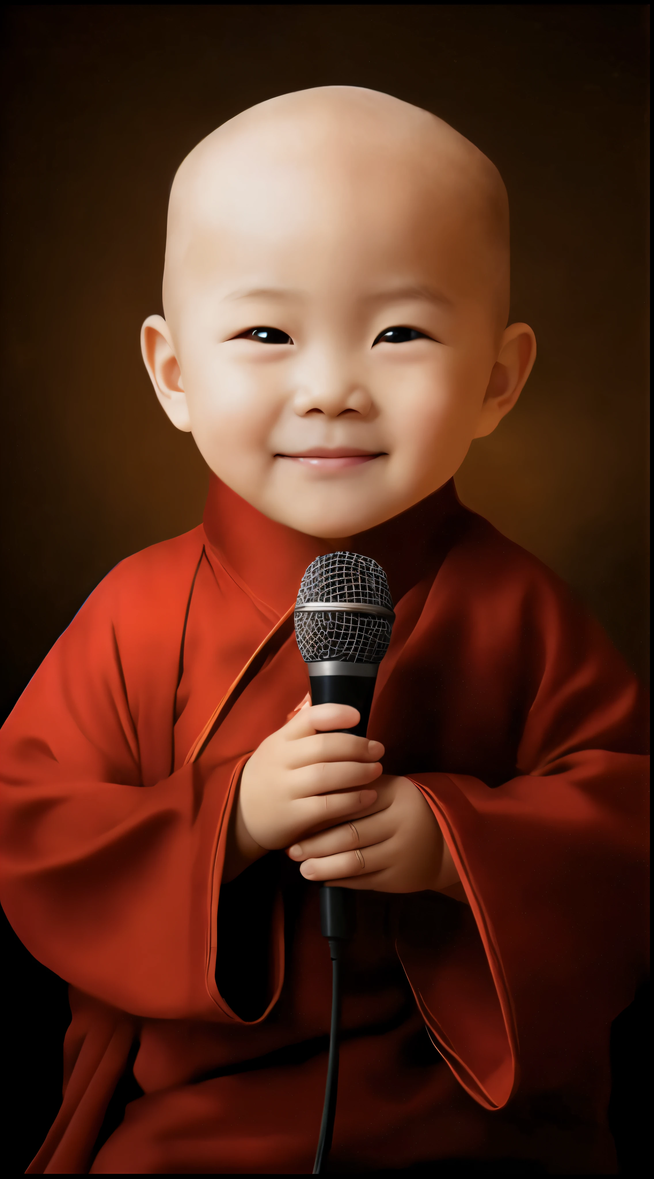 Close up of holding microphone in front of black background, lovely digital painting, singing for you, High-quality portraits, adorable digital art, cute portrait, digitally drawn, hori, sing for the laughter, high quality digital painting, najun chengt, cartoon digital painting, author:Li Di, by Yu Zhiding, author:Yin Dou Rui, intriguing
