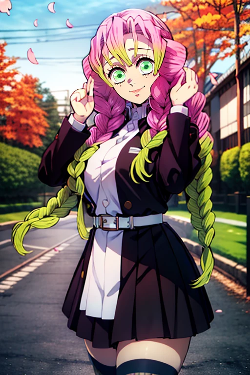 1chica, solamente, Afrodita, adornos para el cabello, flores en el cabello, pechos enormes, escote, cuello, pulseras doradas, obra maestra, mejor calidad, colores vibrantes, NSFW, oversized gigantic breast, Mujer completamente madura, Cabello largo, happy face, in the park, (Beautiful_cara:1.5), (estrecho_cintura) cinematic lighting, bust shot, extremely detailed CG unity 8k wallpaper, muscular, smile, oversized gigantic breast, BBW | Mujer completamente madura,{{{1girll}}},{{{La mejor calidad}}},{{{HDR, hiper HD, 8k }}}, {{Pintura ultrafina}},{{{Obra maestra}}}, {{Ultra detallado}},{{extreme detail description}},(Pechos gigantescos de escote:1.5), [:(Face detail: 1.4): 0.4], Very detailed, expressions faciales sexy, seductive facial expressions, Hyper realistic super detailed sexy Mitsuri Kanroji, MitsuriKanroji, 1girl, solamente, ojos verdes, topo, lunar debajo del ojo, cabello verde, cabello rosado, ((negro_especial_alumno)), lashes, thick eyelashes, Trenzas, trenzas gemelas, pelo entre los ojos, Cabello largo, senos grandes, falda, falda negra, falda plisada, beltt, white belt, mangas largas, chaqueta, chaqueta blanca, muslosaltos, muslos verdes, Ropa abierta, Zettai Ryouiki, Haori, Uniforme de Demon Slayer, Ropa japonesa, escote, sentada, sakura trees, Sakura, hojas, flower petals,