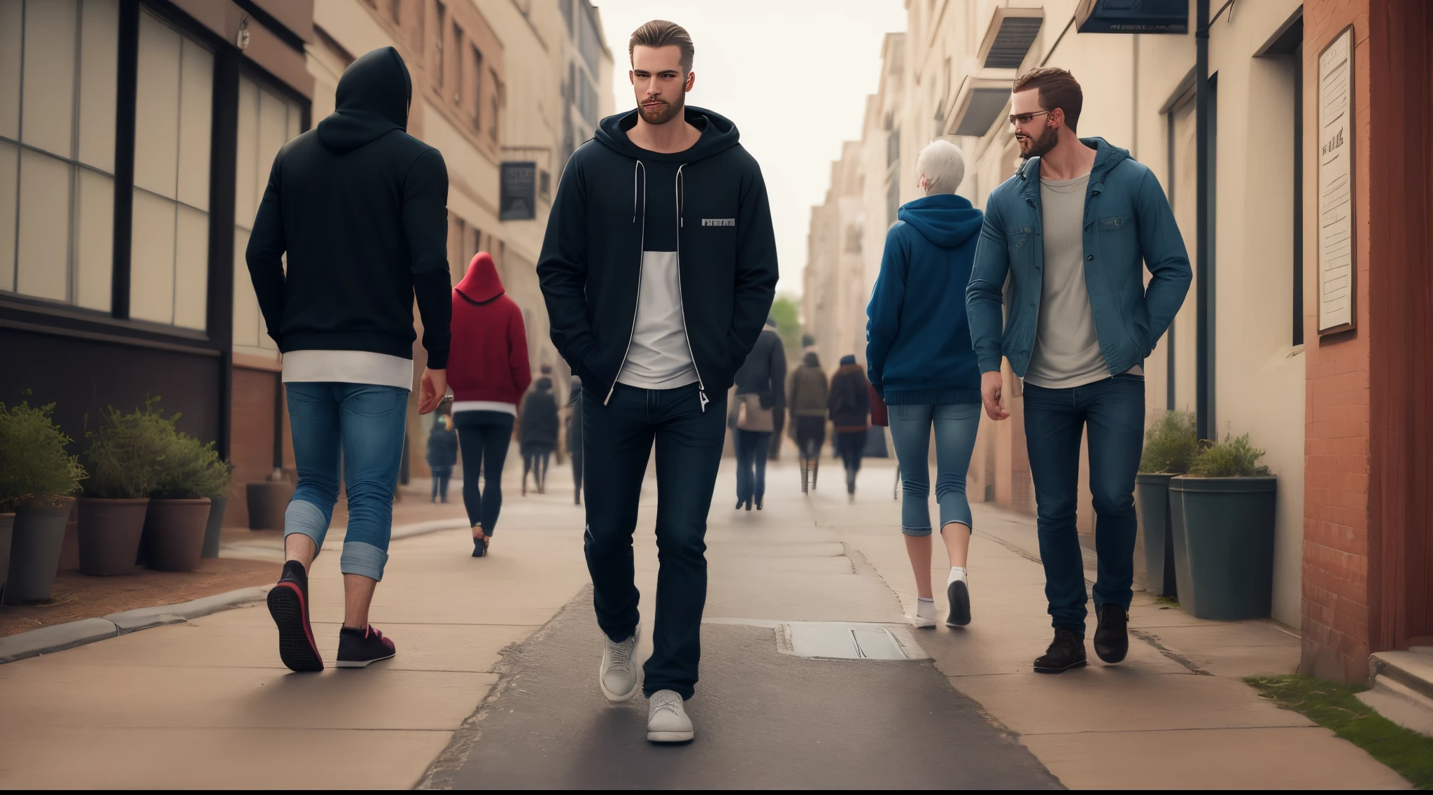 Men hoddie walk view in back