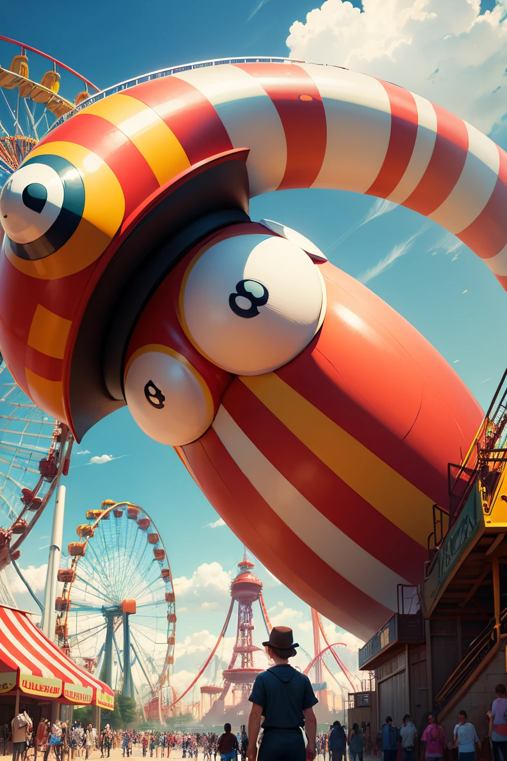 Amusement park with giant toys, rhoda giant, 2d,