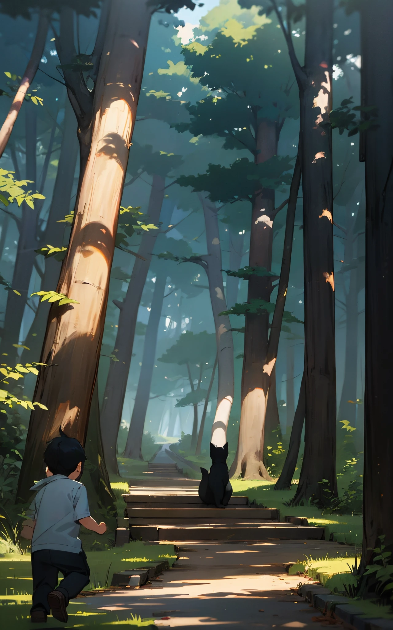 In the woods、One Road、Black cat、Male 、A clear day