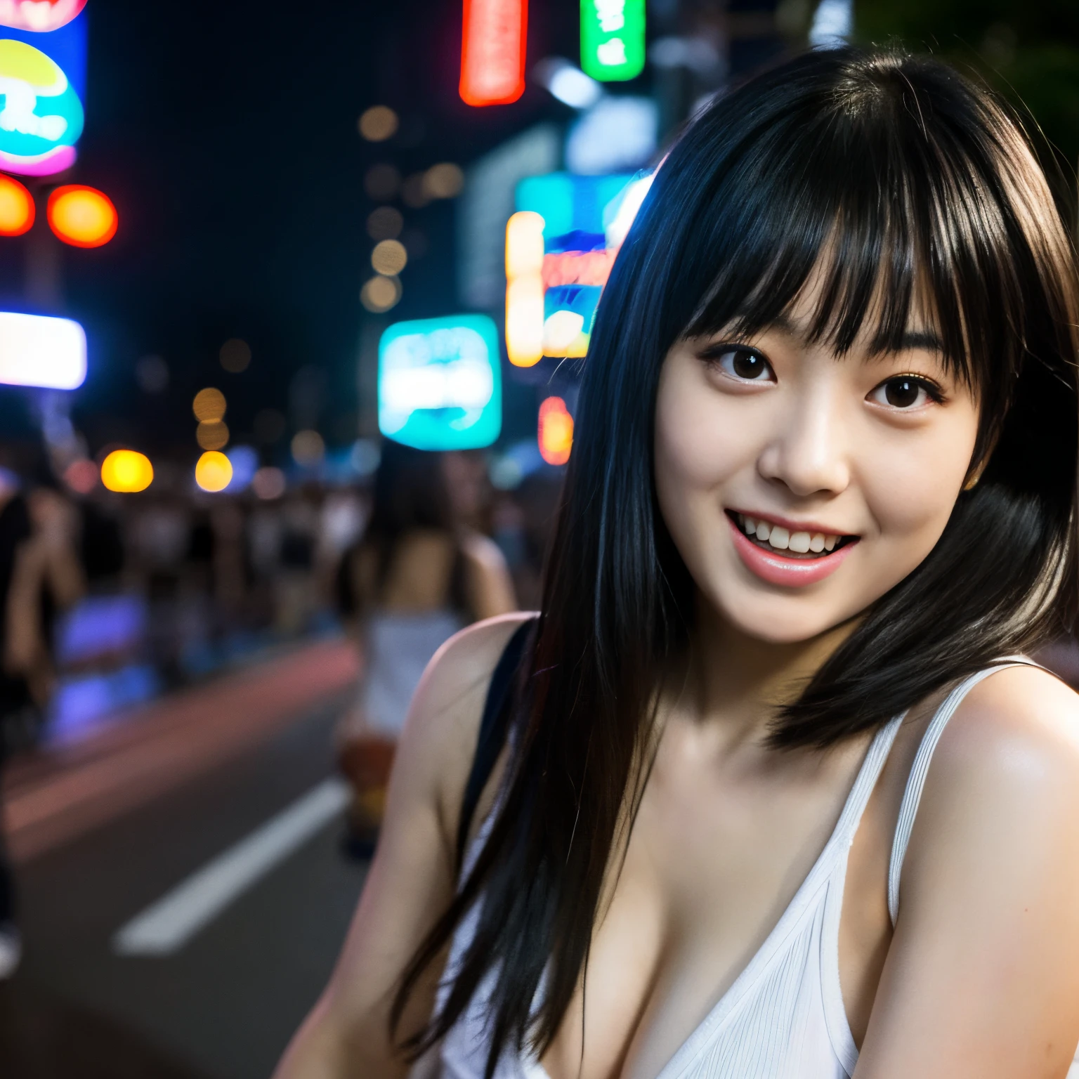 Best-quality, Masterpiece, Ultra-High-Resolution, (Photorealistic:1.4), Raw-Photo, Extremely-Details, Perfect-Anatomy,
at midnight, on street in Shibuya, Tokyo,
1girl, 20-years-old, the most famous Japanese actress, (((completely drunk, tripping on drugs, getting geeked up with drugs, going crazy from drugs))), laughing out loud, looking at viewer,
detailed drunk and cute face, detailed big black solid circle blank eyes by drugs, detailed beautiful black hair, detailed beautiful breasts