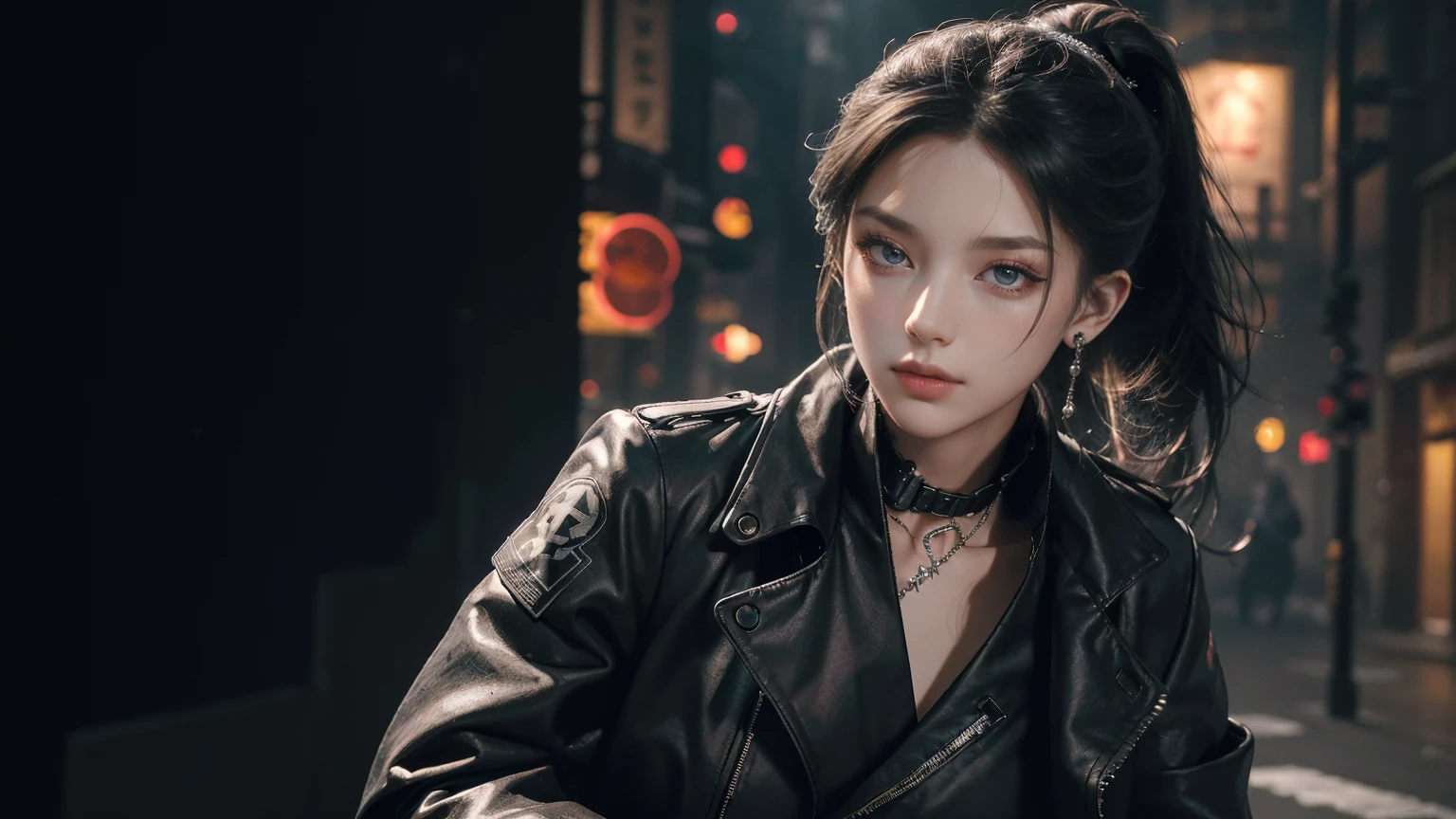 (best quality: 1.4), (high resolution: 1.4), (high resolution: 1.4), (masterpiece: 1.4), side light, cinematic lighting, detailed lighting, volumetric lighting, super detailed, ultra detailed, intricate_details, ligne_claire,perpect face,
(1girl:1.4), complex background, (graphite_theme:1.2), beautiful girl, street background
Evil face, multi-colored hair, eyeshadow, eyeliner, mascara, spiral eyes, shut up, pierced ears, shoulder-length hair, ponytail, high-tech clothing, dirty trench coat, pale skin, holding a gun , legend master (helltaker)