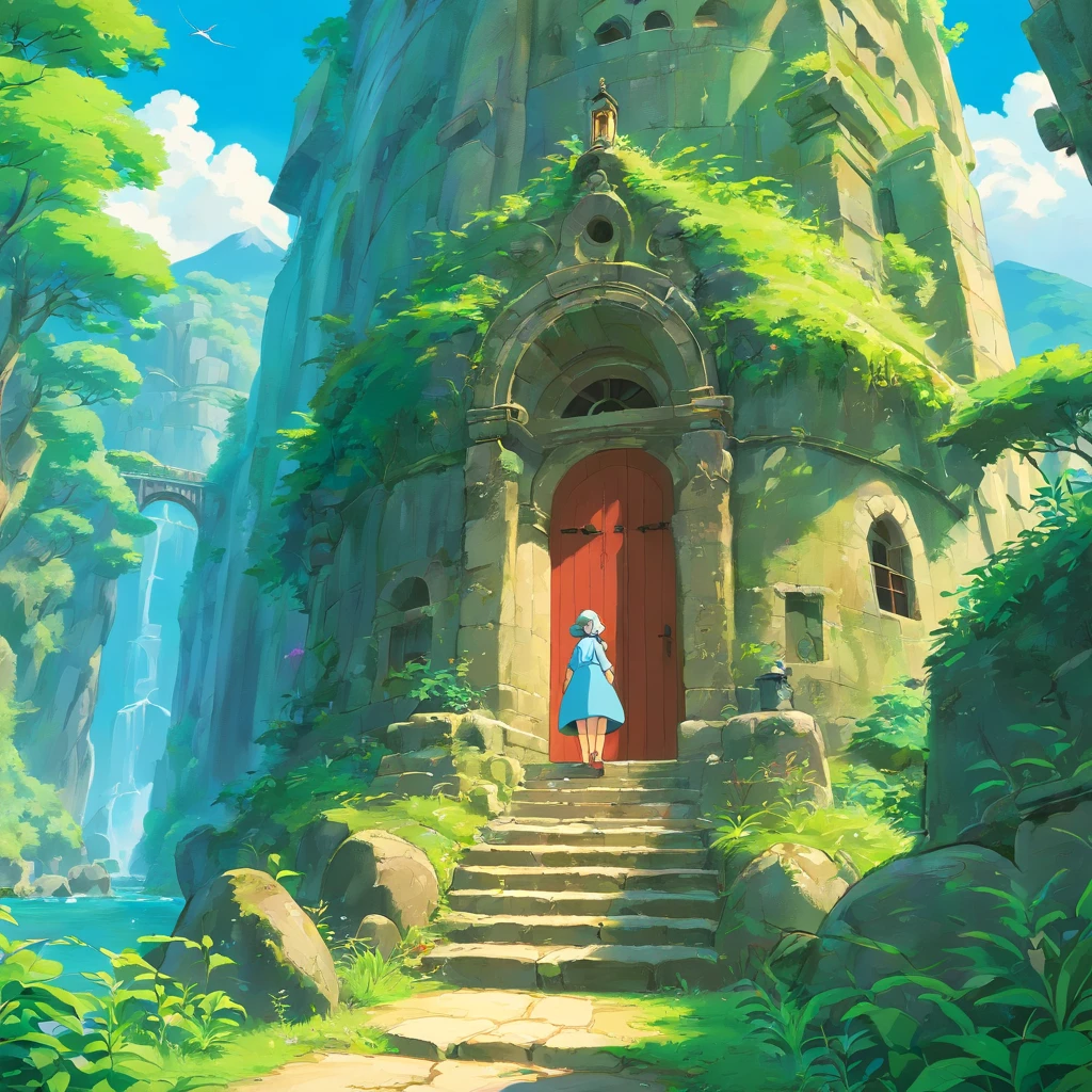 (Ruins)、Magical ruins with extremely sharp and rich details、「search and search」Create a style illustration. Make sure your scene is filled with intricate details, Vibrant colors, Realistic texture. Contains 20 different mystical creatures, [number] magic object, 50 surprising elements that stand out. for a fascinating experience、Emphasizes high levels of detail and visual richness.