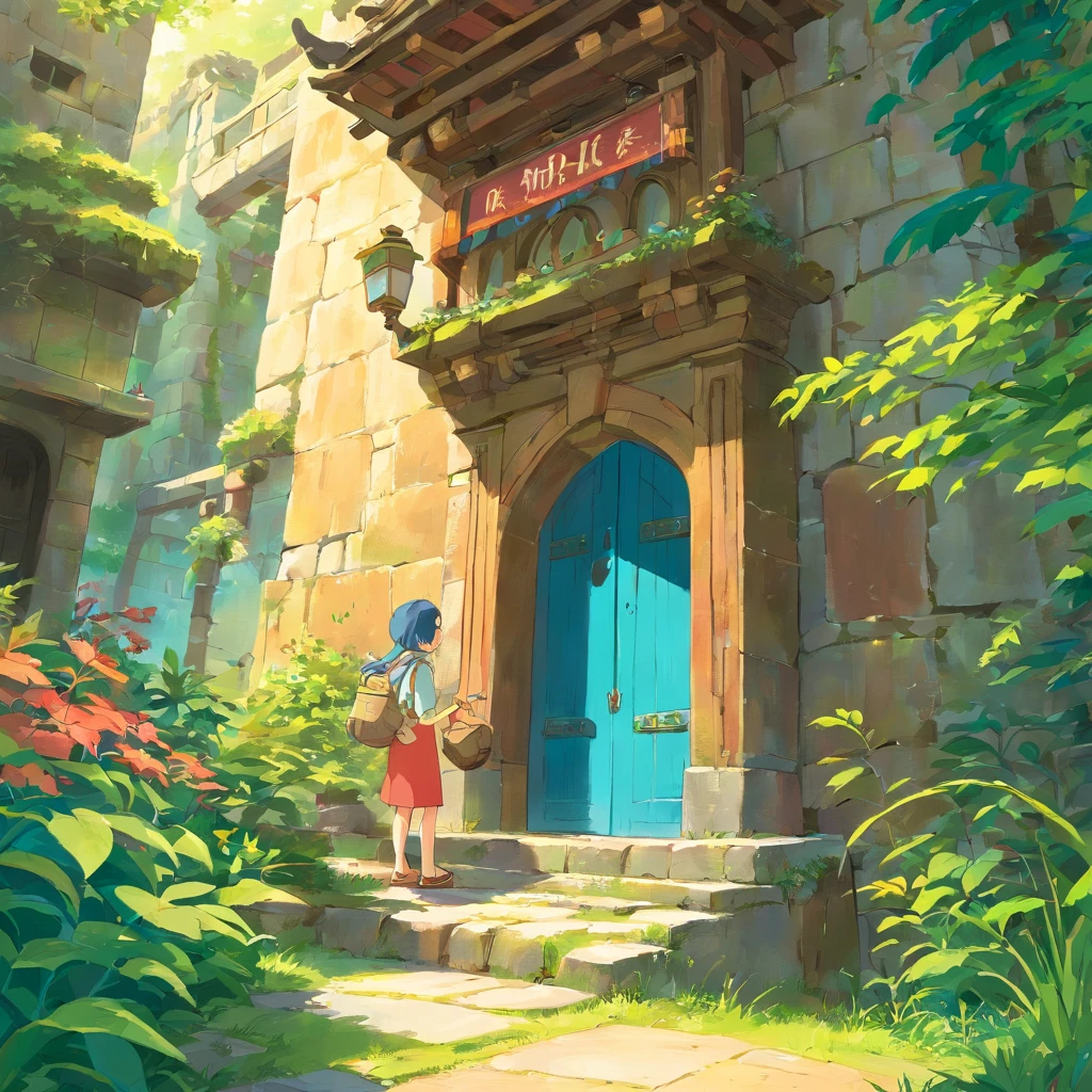 (Ruins)、Magical ruins with extremely sharp and rich details、「search and search」Create a style illustration. Make sure your scene is filled with intricate details, Vibrant colors, Realistic texture. Contains 20 different mystical creatures, [number] magic object, 50 surprising elements that stand out. for a fascinating experience、Emphasizes high levels of detail and visual richness.
